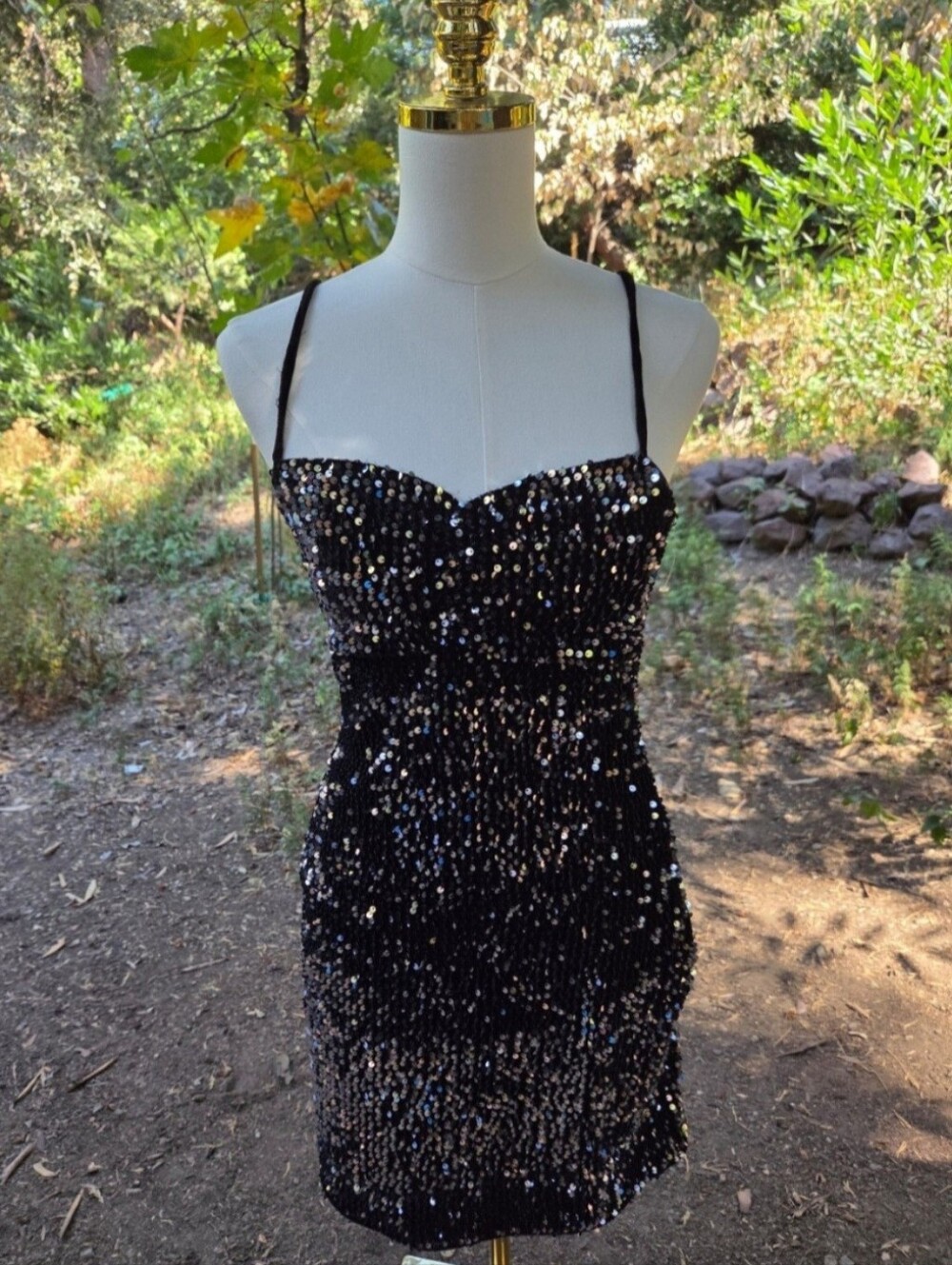 Zara‎ Black Sequin Spaghetti-Strap Party Cocktail Mini Dress
